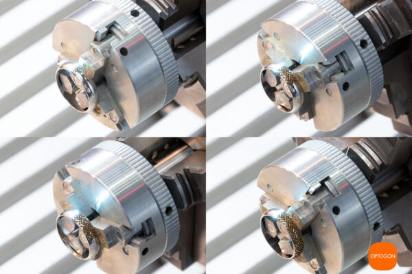 Automatische Abwicklung von verschiedenen Designs am Umfang. Der Laser graviert ansatzfrei den Ring am Umfang.