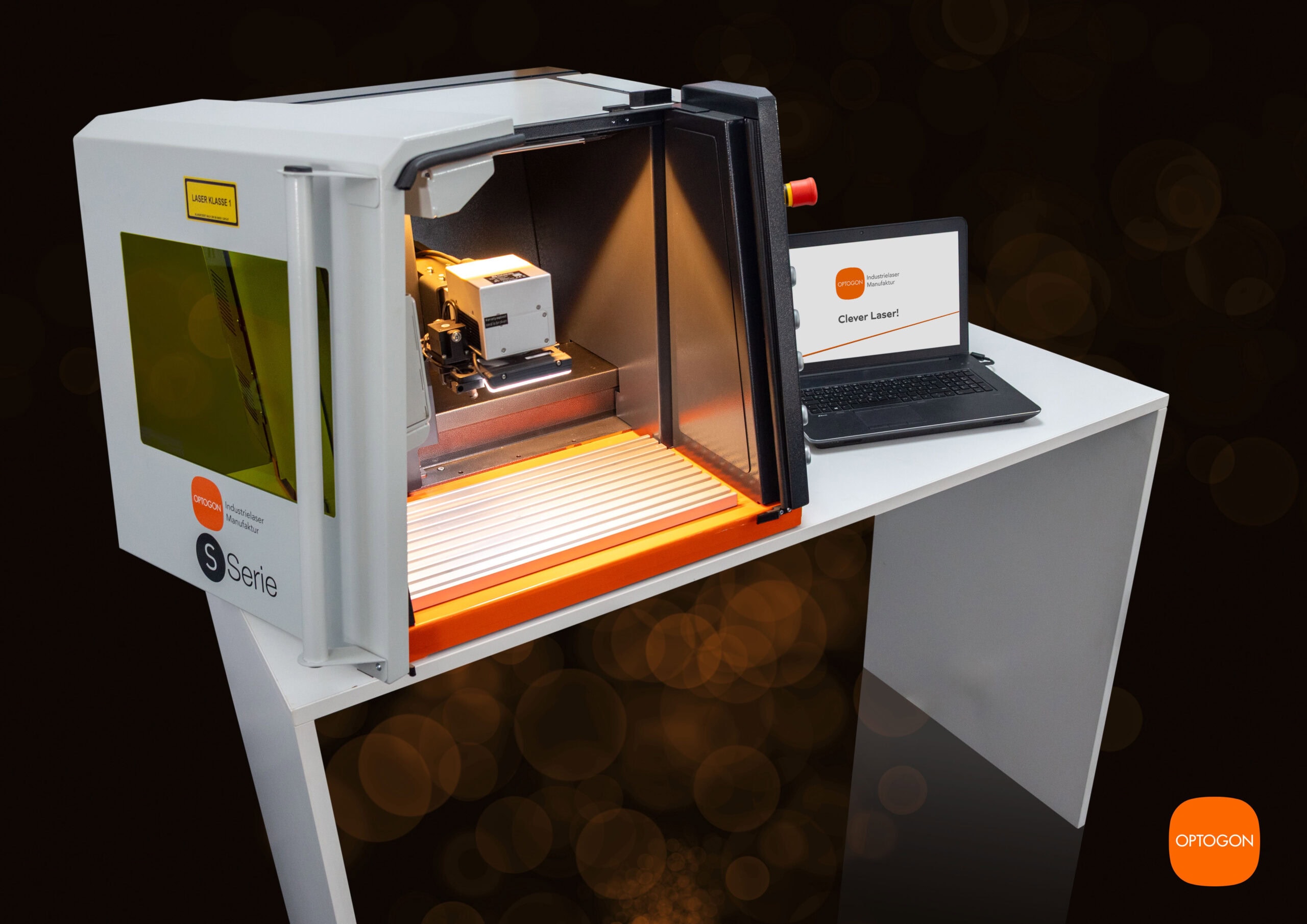 Offene OPTOGON S-Serie FLEX mit ergonomischem Arbeitsraum, vorbereitet für die automatisierte Laserbearbeitung mit Cobot oder Robotersystemen verschiedener Hersteller