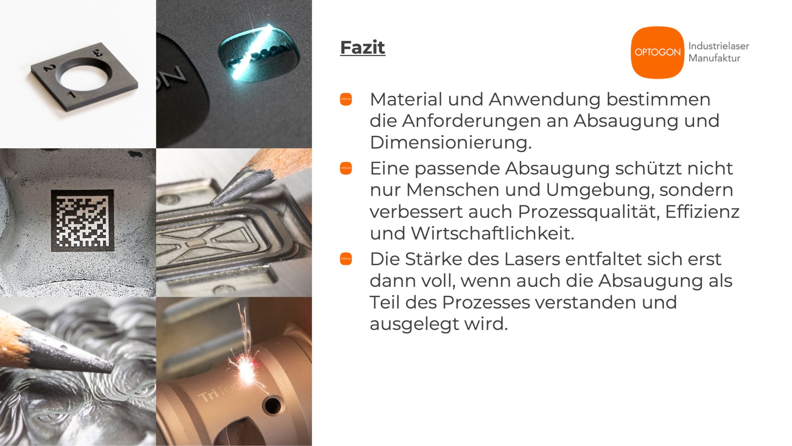 Collage verschiedener industrieller Laserbearbeitungsverfahren als Sinnbild für die unterschiedlichen Anforderungen an eine prozessgerechte Absaugung.