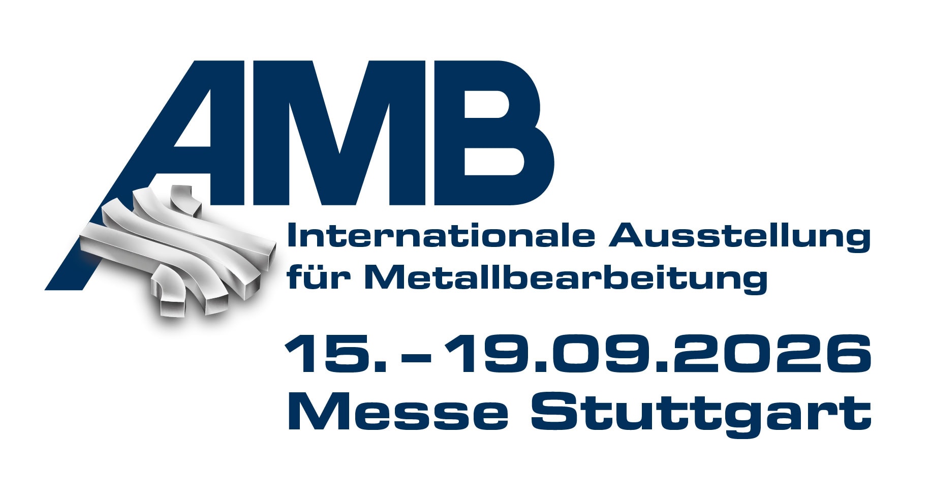 Logo der AMB 2026 mit Datum 15. bis 19. September 2026 und Veranstaltungsort Messe Stuttgart.