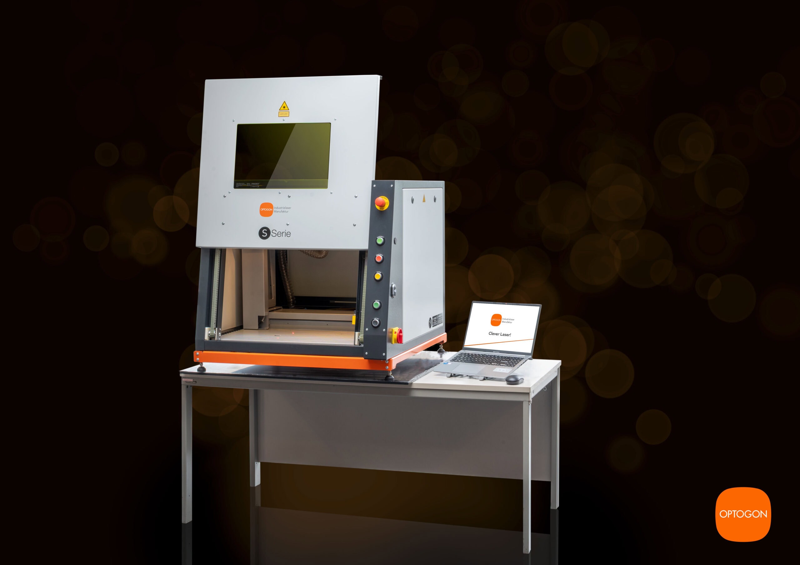Rechte Seitenansicht der OPTOGON S-Serie FLEX für industrielle Laseranwendungen.