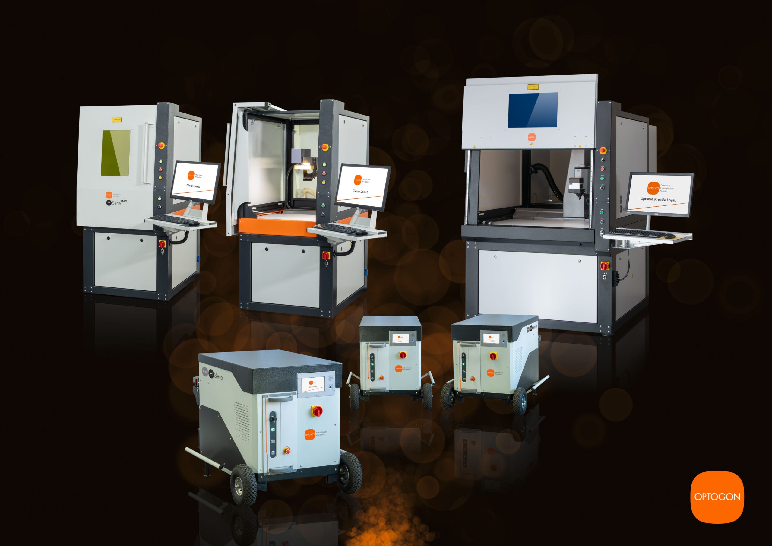 OPTOGON FLEX Laserbearbeitungssysteme: M-Serie FLEX offen und geschlossen, L-Serie FLEX und mobile H-Serie für die Laserreinigung